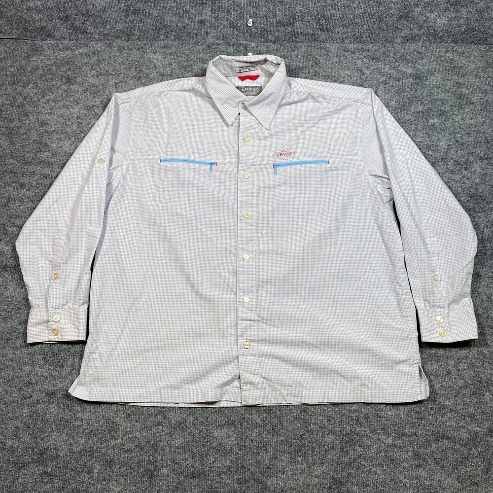 Orvis Trout Bum Mens XL Fishing Shirt Micro Check Long Sleeve Roll Tab Blue